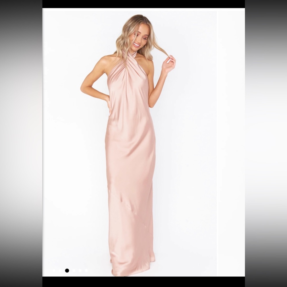 Jasmine Halter Maxi Dress in Rose Gold Luxe Satin